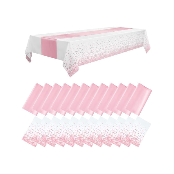 WDF 16 Pack Plastic Tablecloths with Table Runners