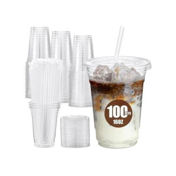 100-Pack Plastic Cups with Lids and Straws
