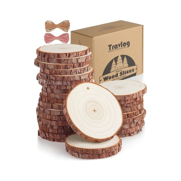 30-Pcs Unfinished Wood Slices with Hole