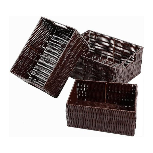 3 Pack Plastic Wicker Storage Baskets with Handles
