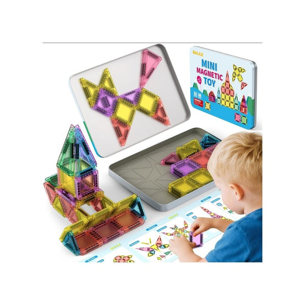 46-Pcs Mini Magnetic Tiles with Iron Case