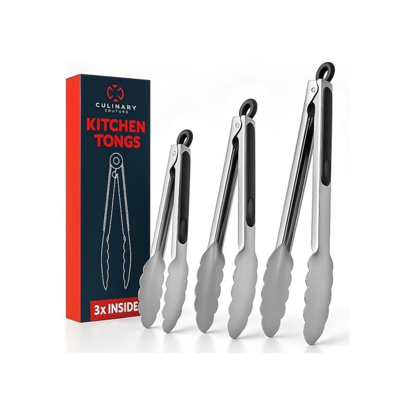 Set of 3 Stainless Steel Kitchen Tongs