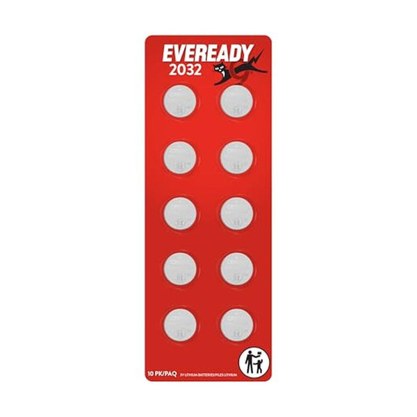 10 Pack Eveready CR2032 3V Lithium Coin Batteries