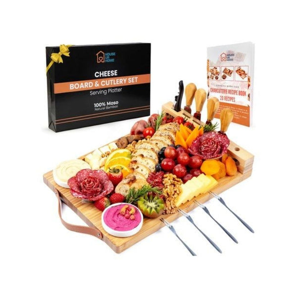 BOGO! Bamboo Charcuterie Boards Gift Set with Leather Handles