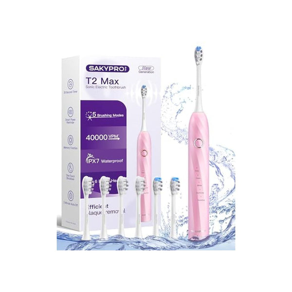 Rechargeable Electric Sonic Toothbrush With 6 Soft Brush Heads
