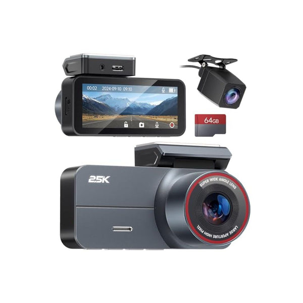 2.5K Front and Rear Dash Cam with 64GB Card