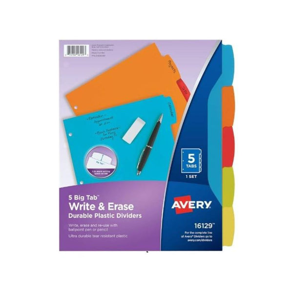 Avery Big Tab Write & Erase Durable Plastic Dividers, 5-Tab Set