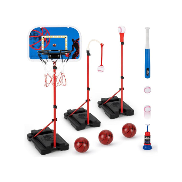 5 in 1 Kids Basketball Hoop and T Ball Set