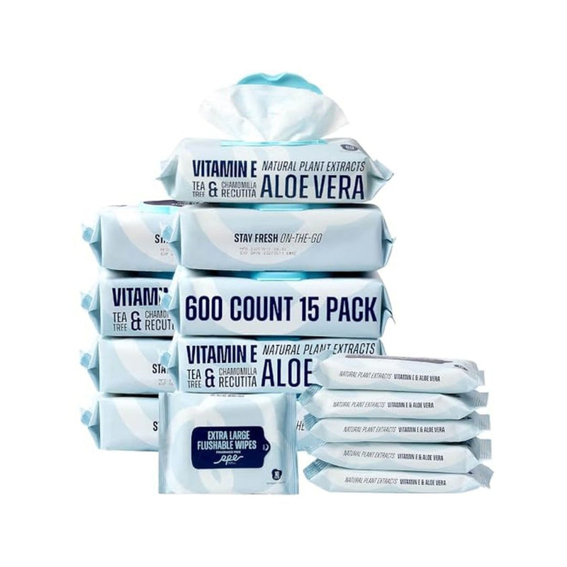 600 Count Flushable Wet Wipes Body and Hand Packs