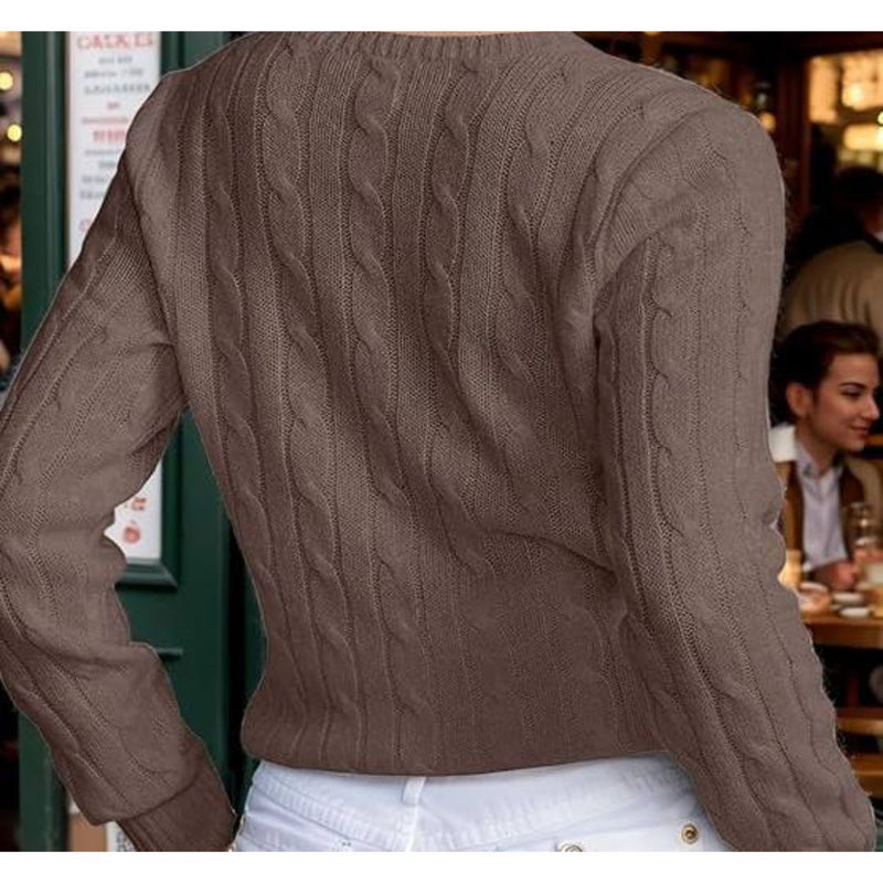 Womens Cable Knit Long Sleeve Crewneck Sweater (Many Colors)