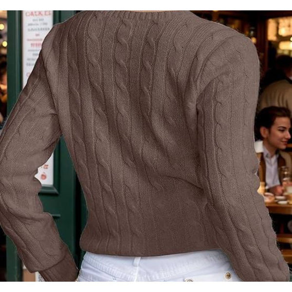 Womens Cable Knit Long Sleeve Crewneck Sweater (Many Colors)