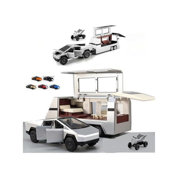 Diecast Cybertruck with RV and Motorcycle