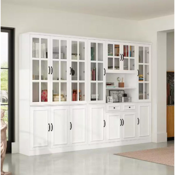 110.2 in. Width Luxurious Wide Wooden 25-Shelves Accent Bookcase
