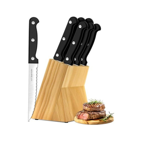 7 Piece Steak Knife Set with Block, Serrated