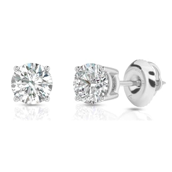 1 Carat Lab Grown Diamond Solitaire Stud Earrings 14k Whith Gold