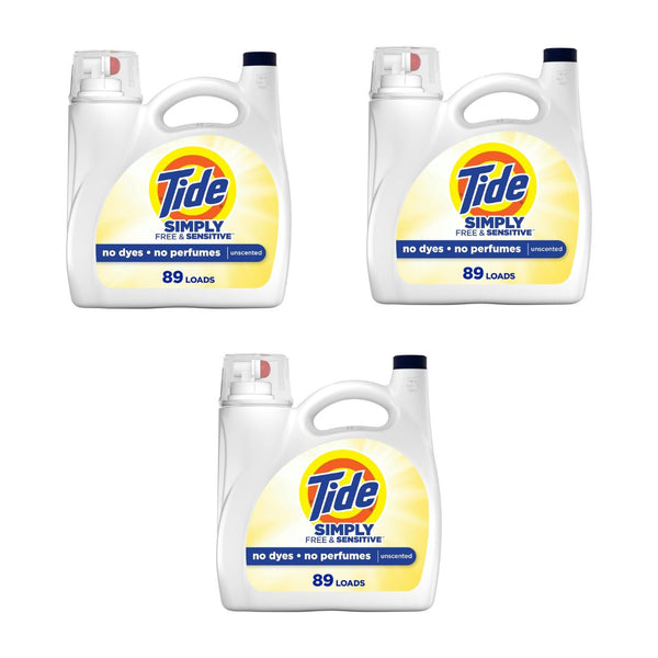 3-Pack 89 Loads Tide Simply Liquid Laundry Detergent, Free & Sensitive