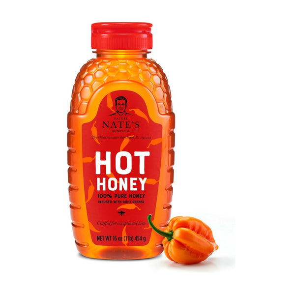 Nate's Hot Honey - 100% Pure Honey Infused with Habanero Chili Pepper Flakes