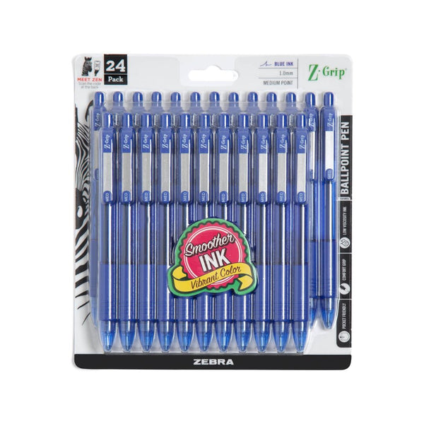24 Zebra Pen Z-Grip Retractable Blue Ballpoint Pens