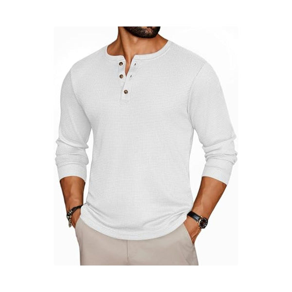 Men's Henley Long Sleeve Waffle Thermal Shirt