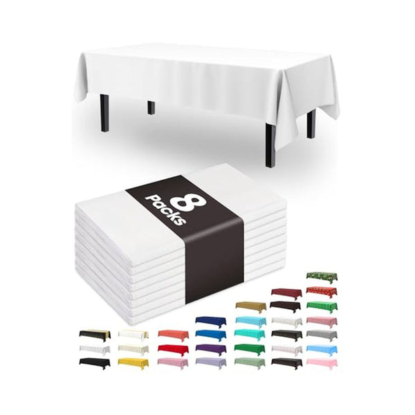 8 Pack 54 x 108 Inch Plastic Disposable Tablecloths