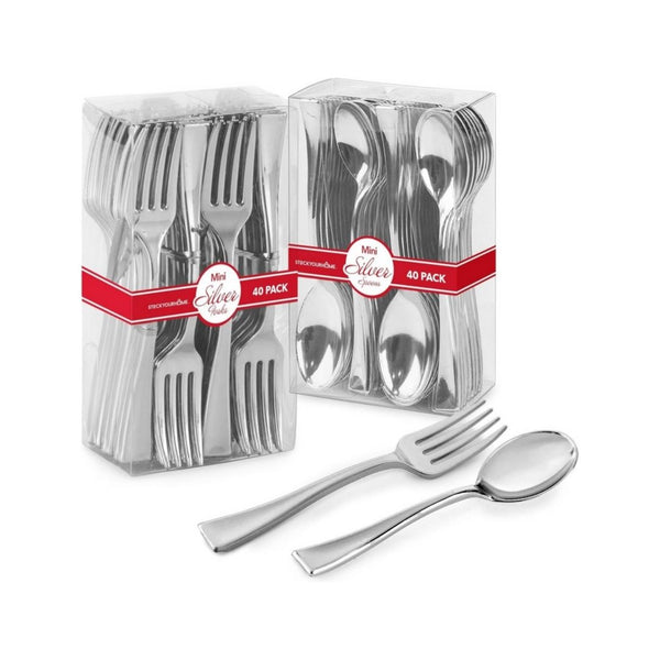 160 Pack Silver Plastic Mini Spoons and Forks