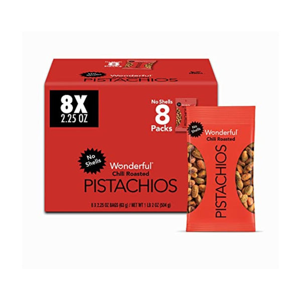 8 Pack Of Wonderful Chili Roasted Pistachios 2.25oz Bags