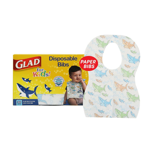 30-Count Glad for Kids Shark Paper Disposable Bibs with Crumb Catcher