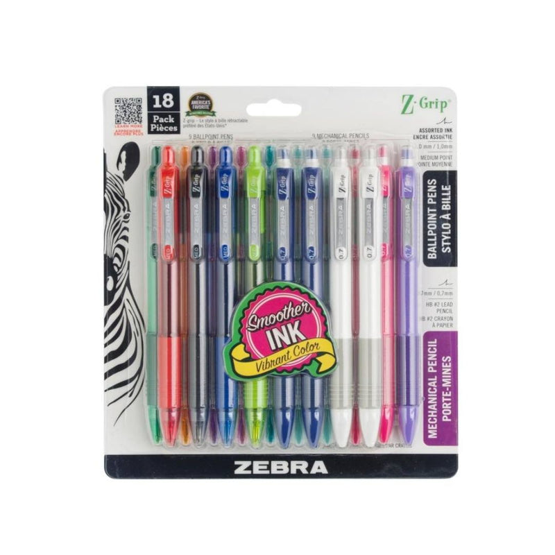 18-Pack Zebra Pen Z-Grip Retractable Ballpoint Pen and Mechanical Pencil Set