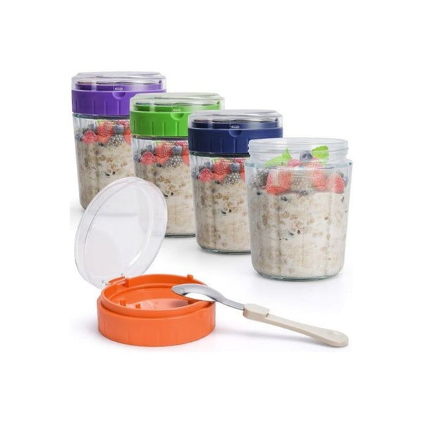 4-Pack 16oz Overnight Oats Glass Jars with Lids & Spoons