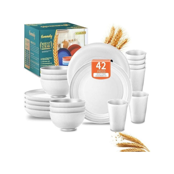 42-Pcs Wheat Straw Dinnerware Set