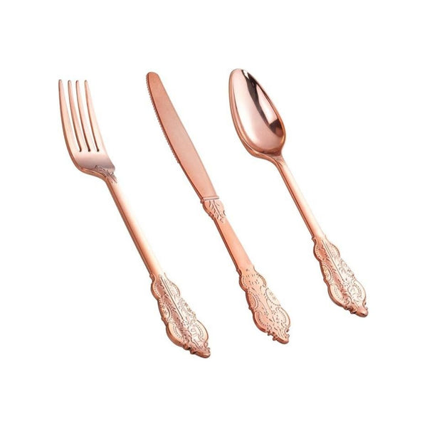 600 Pcs Rose Gold Plastic Disposable Silverware