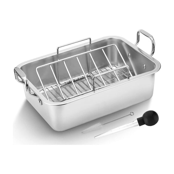 15 Inch Stainless Steel Roasting Pan with Cooling Rack
