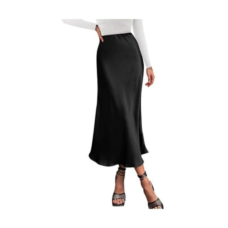 Satin High Waist A-Line Midi Skirt (20 Colors)