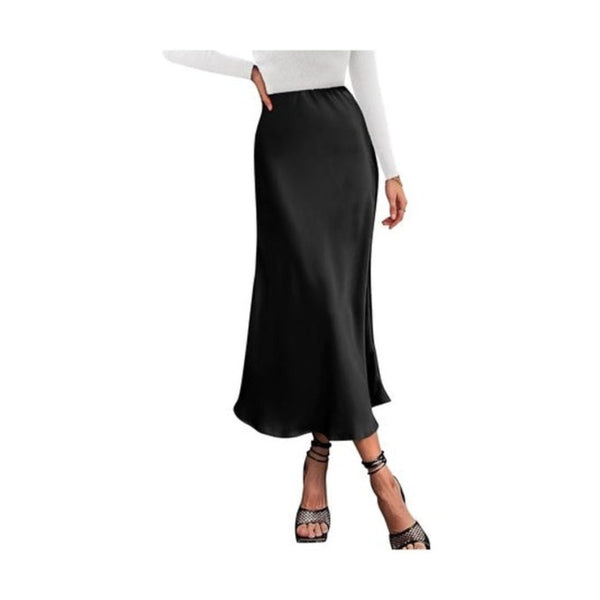 Satin High Waist A-Line Midi Skirt (20 Colors)