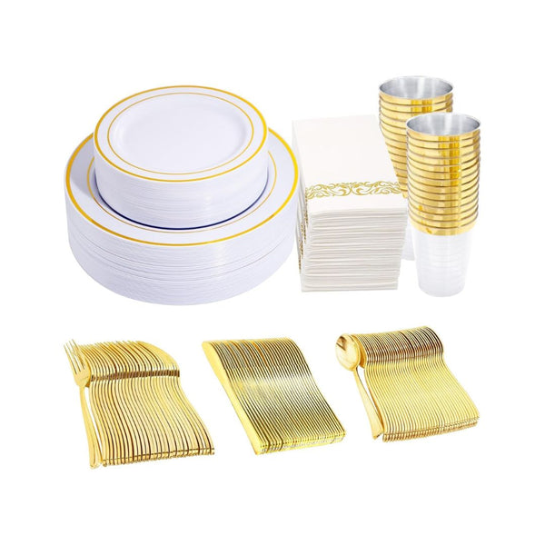 350 Piece Party Dinnerware Set Plates Silverware Cups (Gold Or Silver)