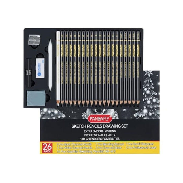 26 Piece Sketch Pencil Set with Charcoal and Erasers