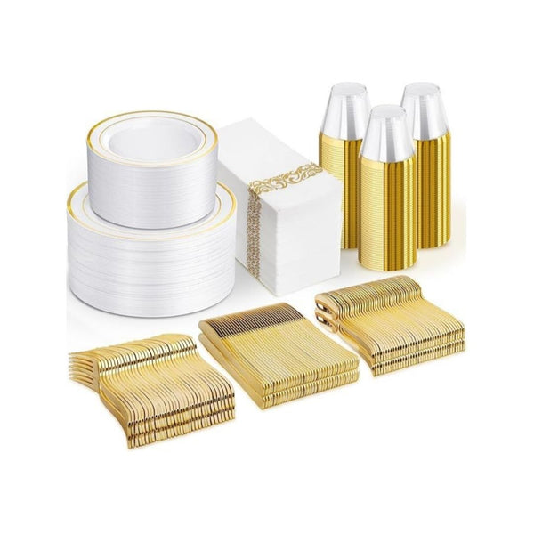 700 Piece Gold Disposable Dinnerware Set