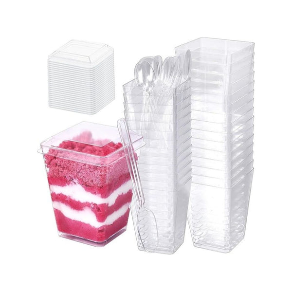 60-Pack Clear Plastic Dessert Cups with Lids and Spoons