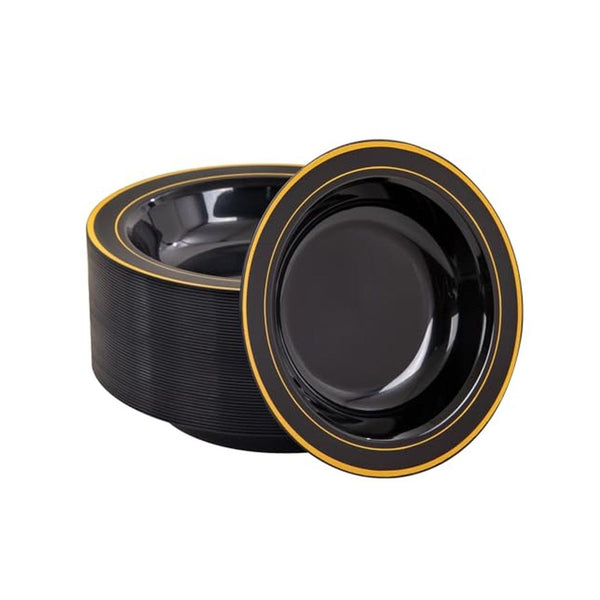 50 Pack Plastic Gold Rim Disposable 12oz Bowls