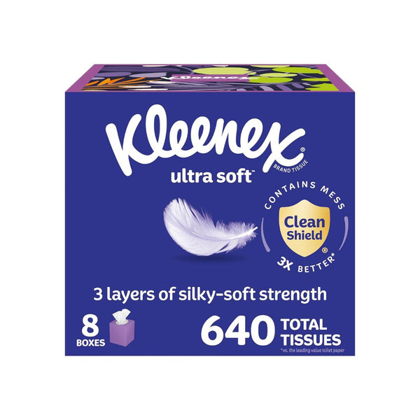 8 Boxes of Kleenex Ultra Soft Facial Tissues
