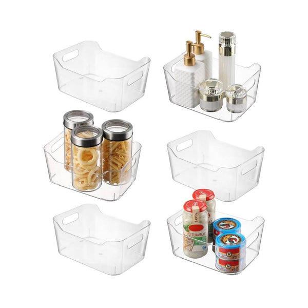 6-Pack Clear Plastic Storage Bins with Handles