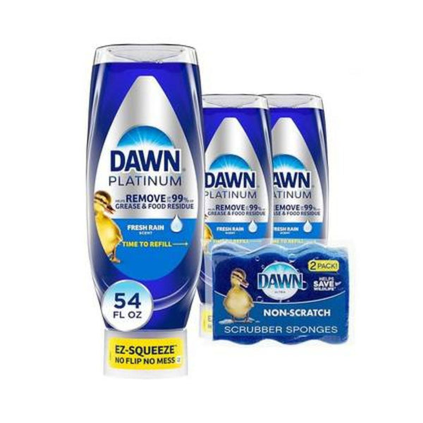 3-Pack Dawn EZ-Squeeze Platinum Dish Soap + 2 Sponges
