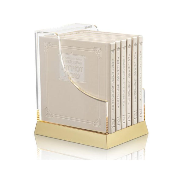 Set Of 6 Artscroll Faux Leather Zemiros In Lucite Case