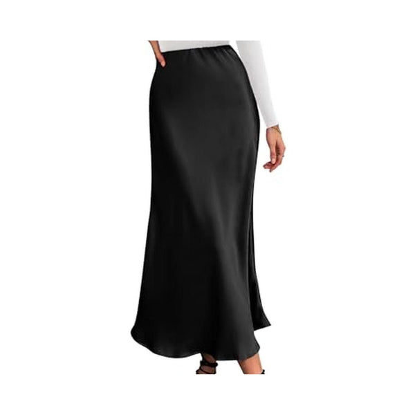 Satin High Waist A-Line Midi Skirt