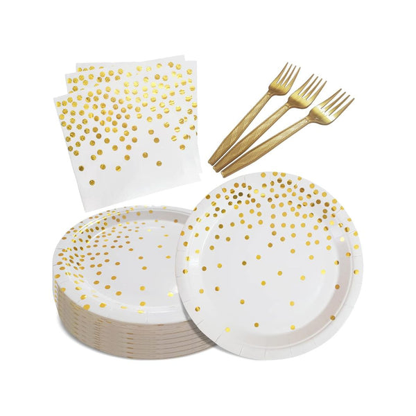 105-Pcs Gold Paper Dinnerware Set