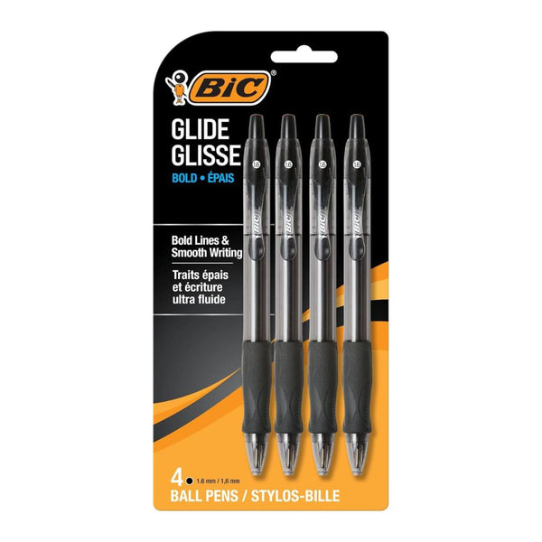 4 BIC Glide Bold Black Ballpoint Pens