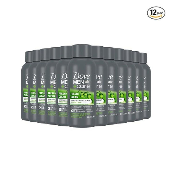 Pack of 12 DOVE MEN + CARE Fortifying 2 in 1 Shampoo and Conditioner
