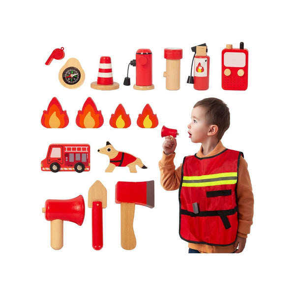 17-Pcs Firefighter Costume with Toy Accessories Set