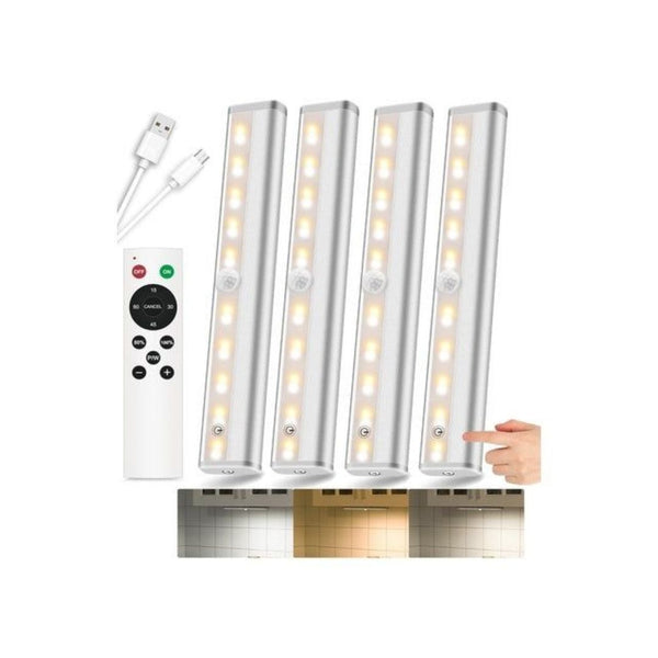 4 Rechargeable Under Cabinet LED Lights with Remote Control