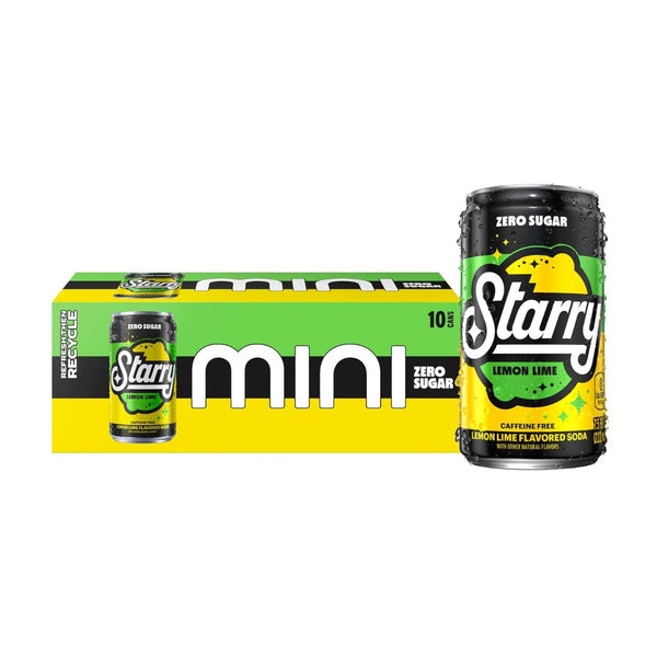 10 Mini Cans of Starry Zero Sugar Lemon Lime Soda